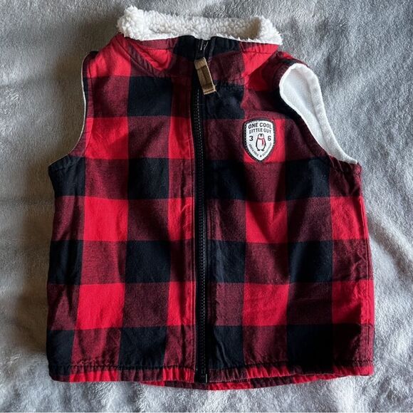 Carter's Baby Boy Cozy Outfit Bundle 9 Months Plaid Fleece Penguin Red Black - Picture 2 of 8